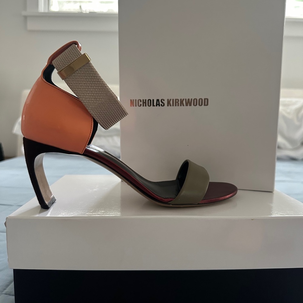 Nicholas Kirkwood Orange and Green Sculptural Heels